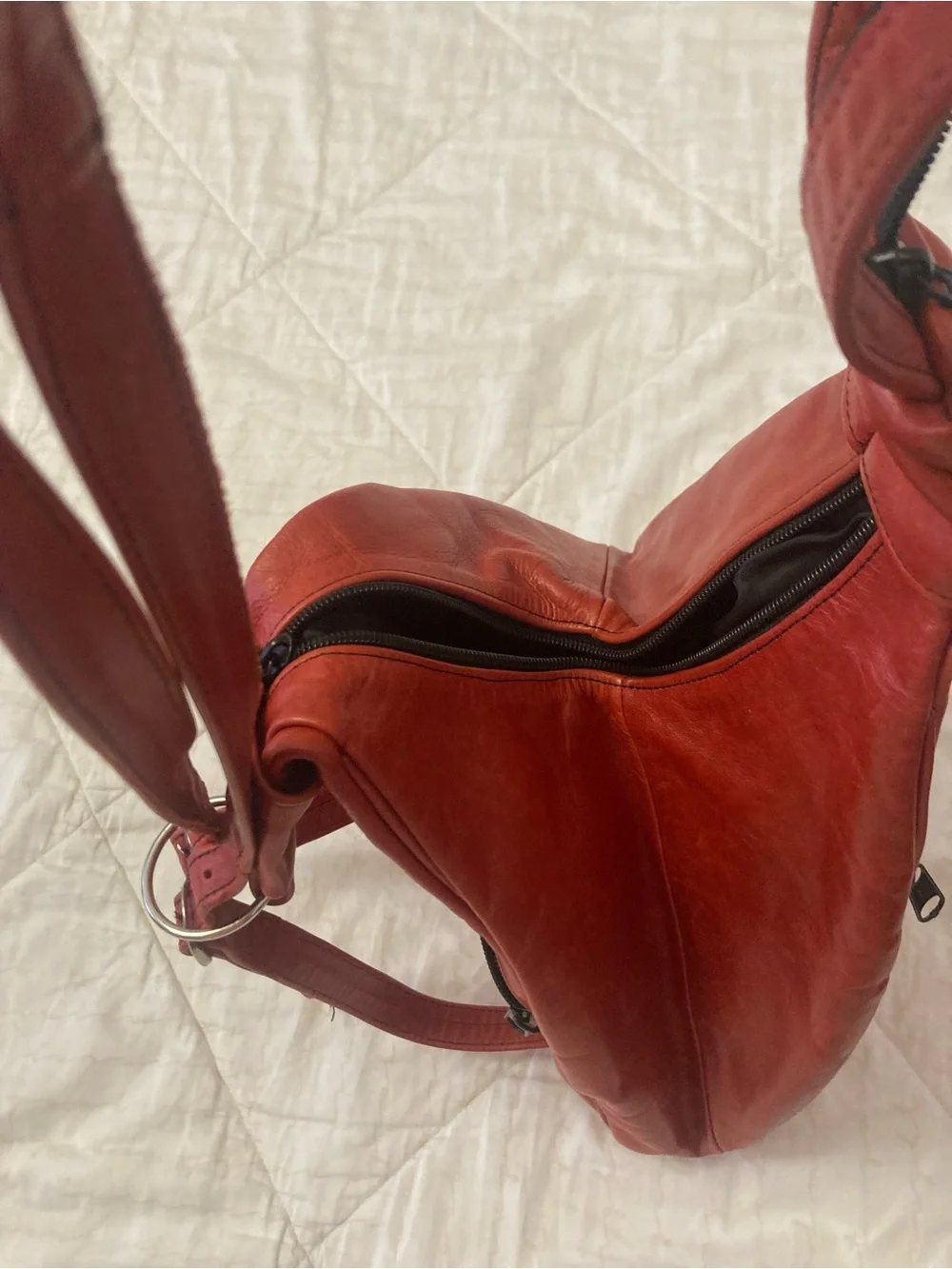 RED LEATHER A Frame Backpack